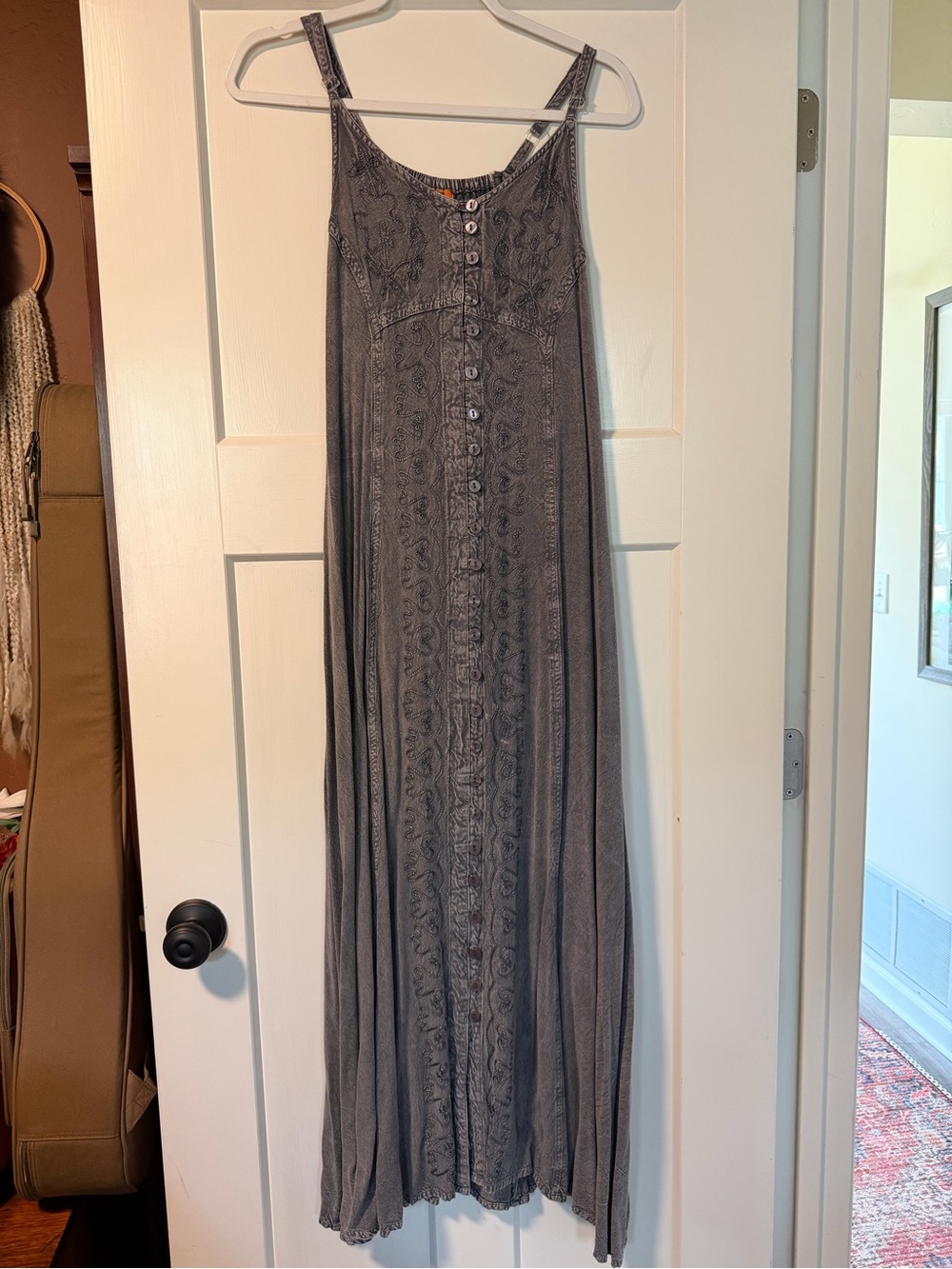 Button-Front Embroidered Boho Hippie Renaissance Festival Dress